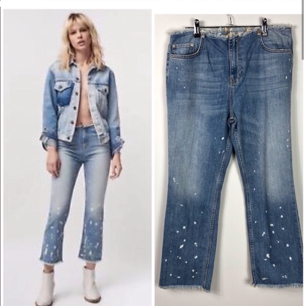 Free People Cropped Bootcut Bleach Raw Hem Denim Jeans